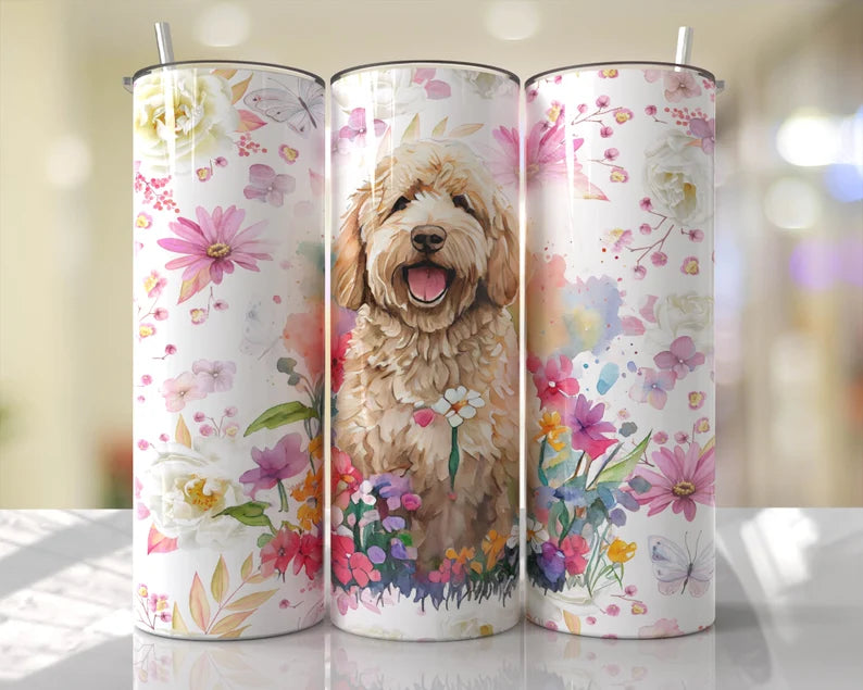 Goldendoodle Floral Dog 20 oz Tumbler Sublimation Transfer