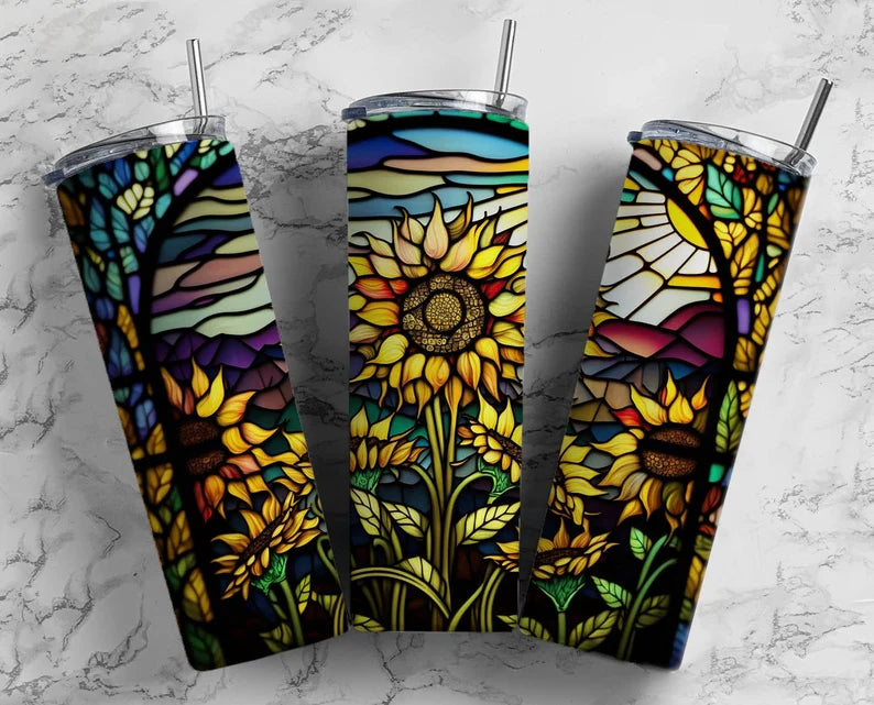 Sunflower Stained Glass 20 oz Tumbler Sublimation Transfer