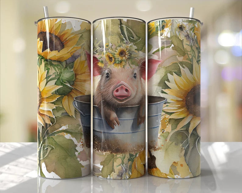 Sunflower pig 20 oz Tumbler Sublimation Transfer