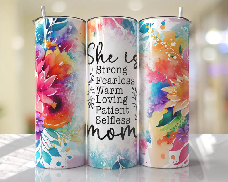 She is Mom Bright Floral 20 oz Tumbler Sublimation Transfer