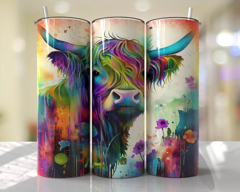 Watercolor cow 20 oz Tumbler Sublimation Transfer