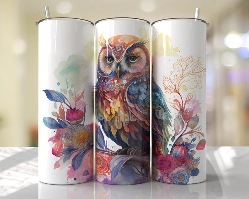 Watercolor Owl 20 oz Tumbler Sublimation Transfer