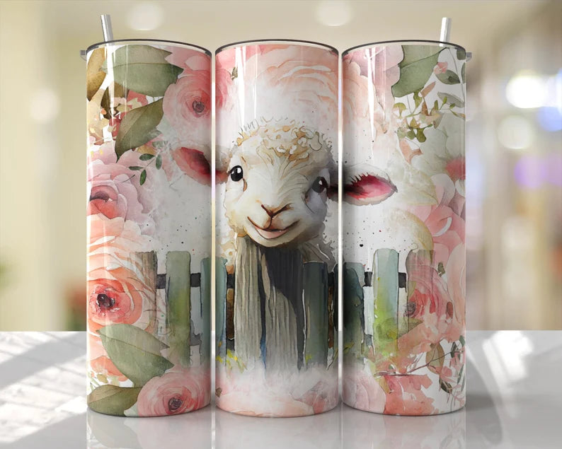 Floral Sheep 20 oz Tumbler Sublimation Transfer