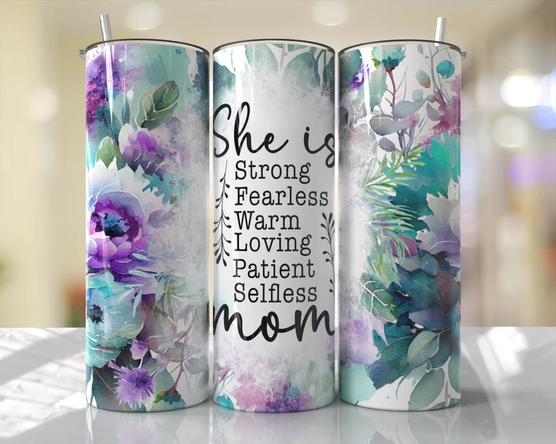 She is Mom Floral 20 oz Tumbler Sublimation Transfer
