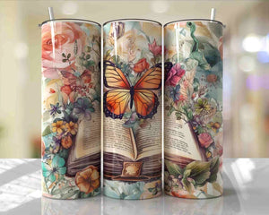 Butterfly and Book 20 oz Tumbler Sublimation Transfer