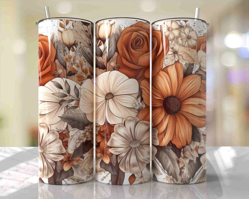 Flowers Boho/Muted Colors 20 oz Tumbler Sublimation Transfer