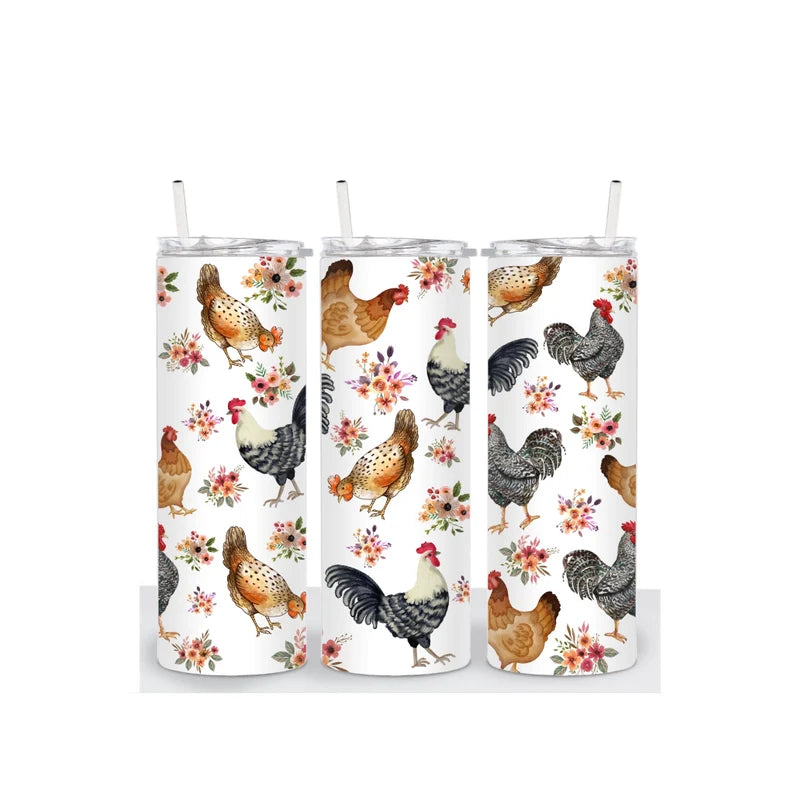 Chicken Floral 20 oz Tumbler Sublimation Transfer