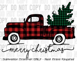 Merry Christmas Plaid Truck Sublimation Transfer